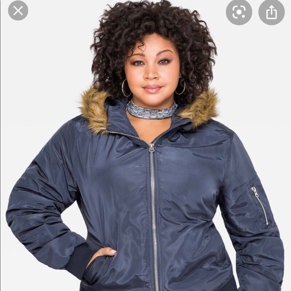 Ashley Stewart Hooded Fur Lined Bomber Jacket